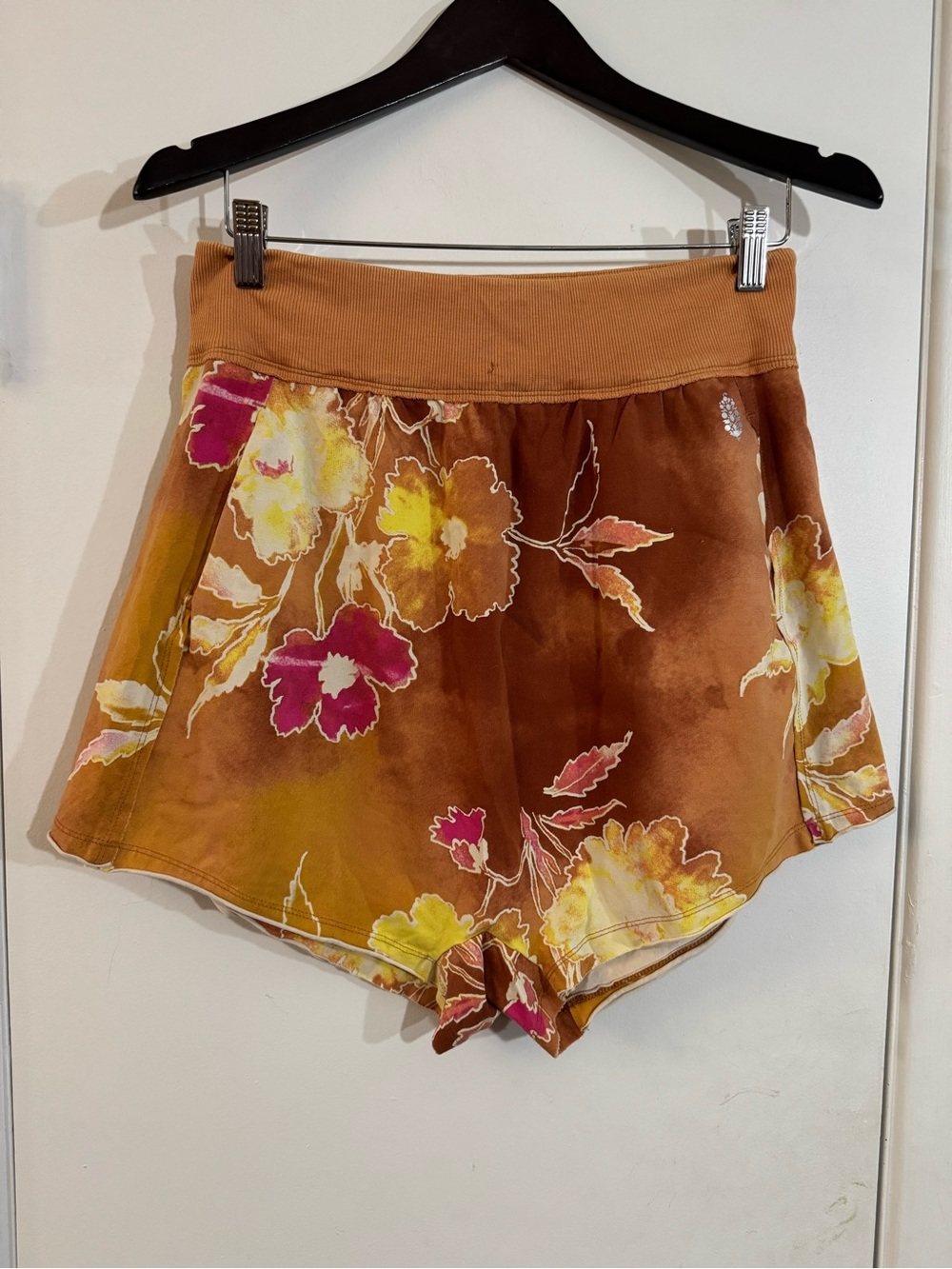 FP Movement by Free People Rust Floral Tie-Dye High-Waist Athletic Shorts